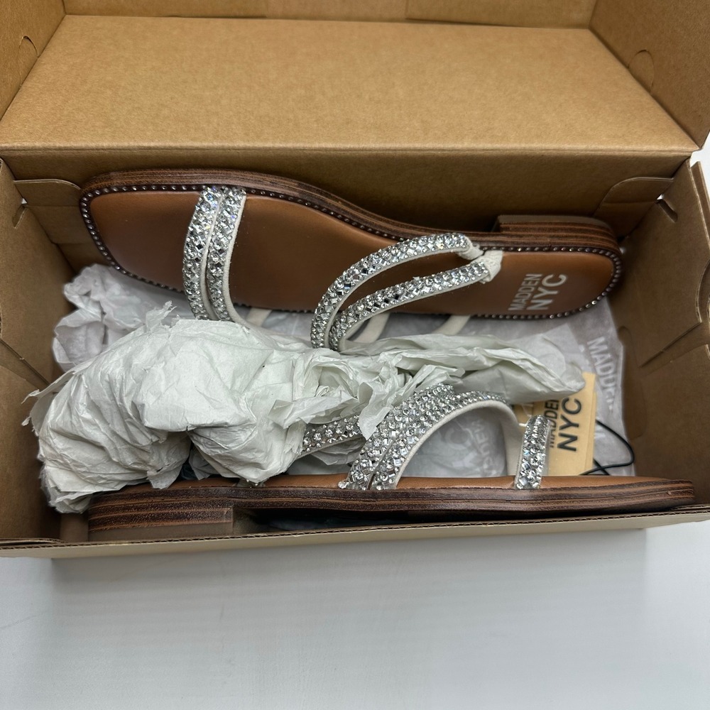 Madden NYC‎ Zig Zag Rhinestone Sandal Women 6 Silver NEW IN BOX Sparkly Slide - Picture 8 of 14